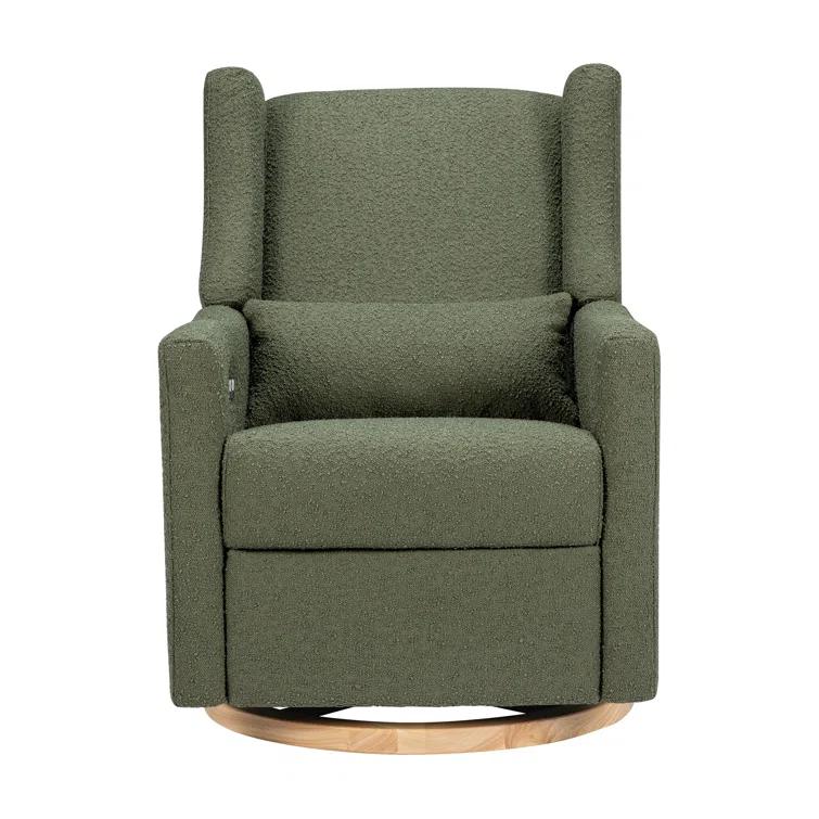 Babyletto Kiwi Olive Green Boucle Nursery Power Glider Recliner Chair with Light Wood Base