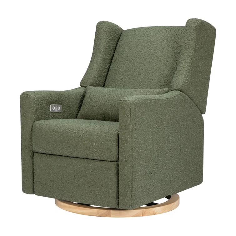 Babyletto Kiwi Olive Green Boucle Nursery Power Glider Recliner Chair with Light Wood Base