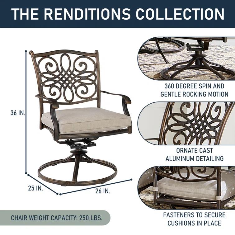 Renditions 3-Piece Set with 2 Swivel Rockers and 32-in. Cast-Top Table, Featuring Sunbrella Fabric