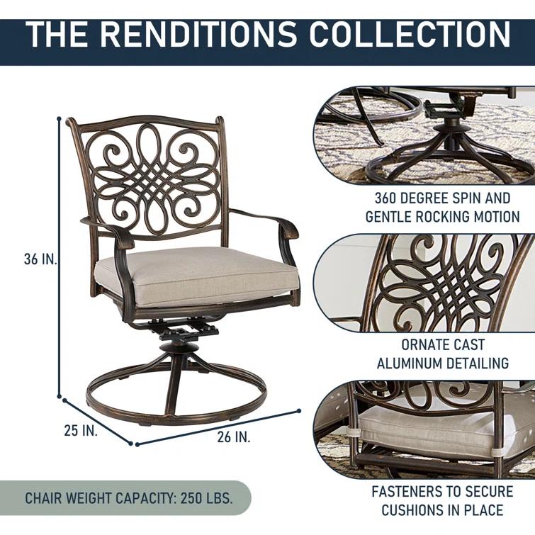 Renditions 3-Piece Set with 2 Swivel Rockers and 32-in. Cast-Top Table, Featuring Sunbrella Fabric