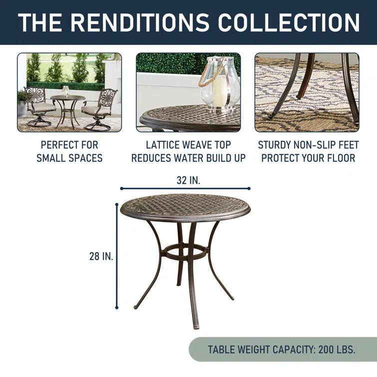 Renditions 3-Piece Set with 2 Swivel Rockers and 32-in. Cast-Top Table, Featuring Sunbrella Fabric