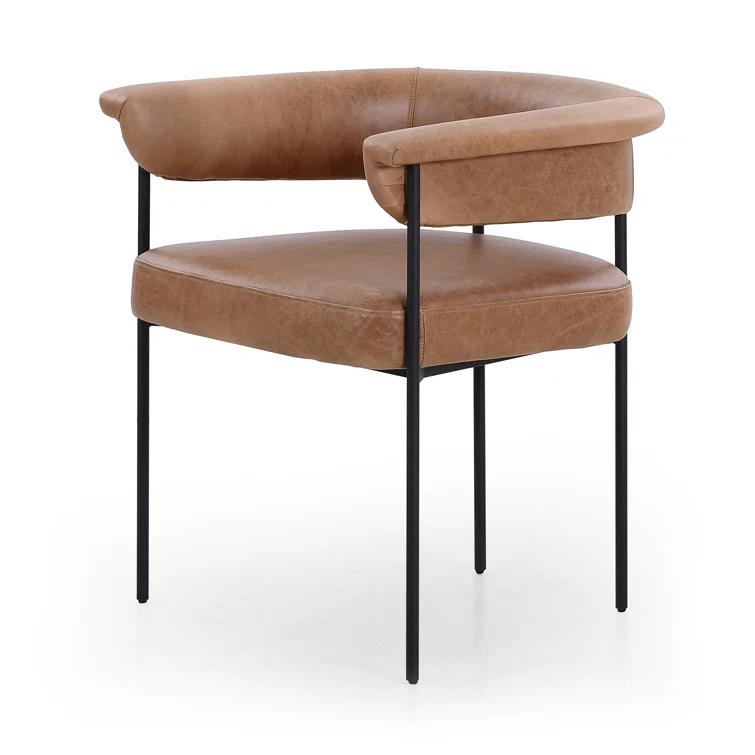 Chaps Saddle Brown Leather Upholstered Arm Chair with Metal Frame