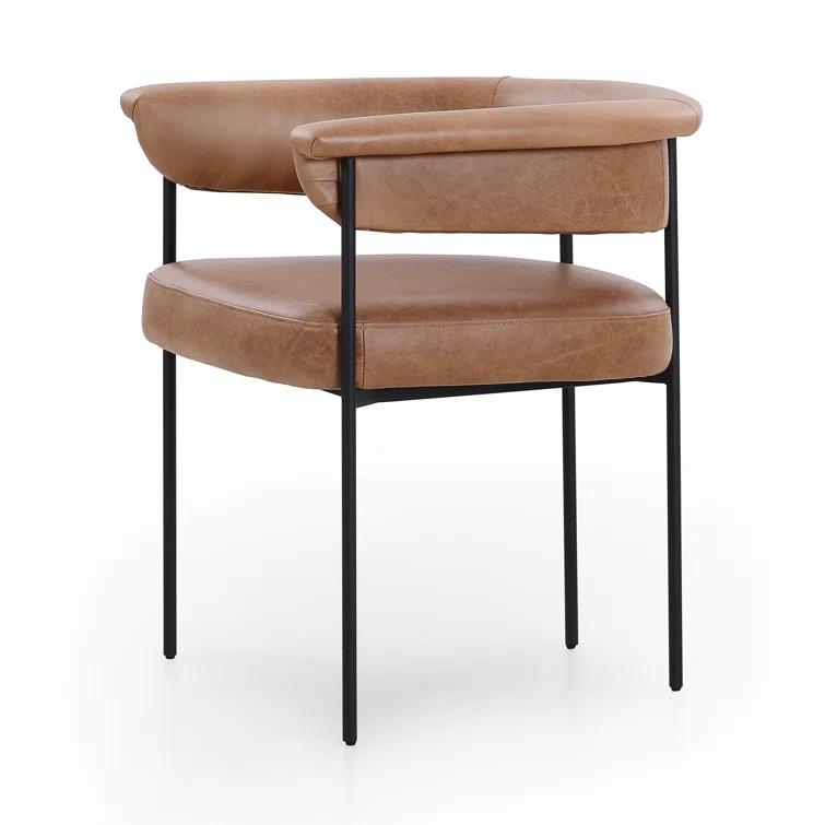 Chaps Saddle Brown Leather Upholstered Arm Chair with Metal Frame