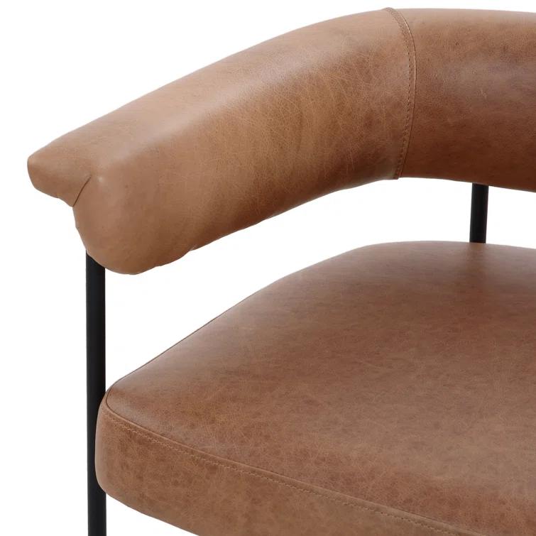 Chaps Saddle Brown Leather Upholstered Arm Chair with Metal Frame