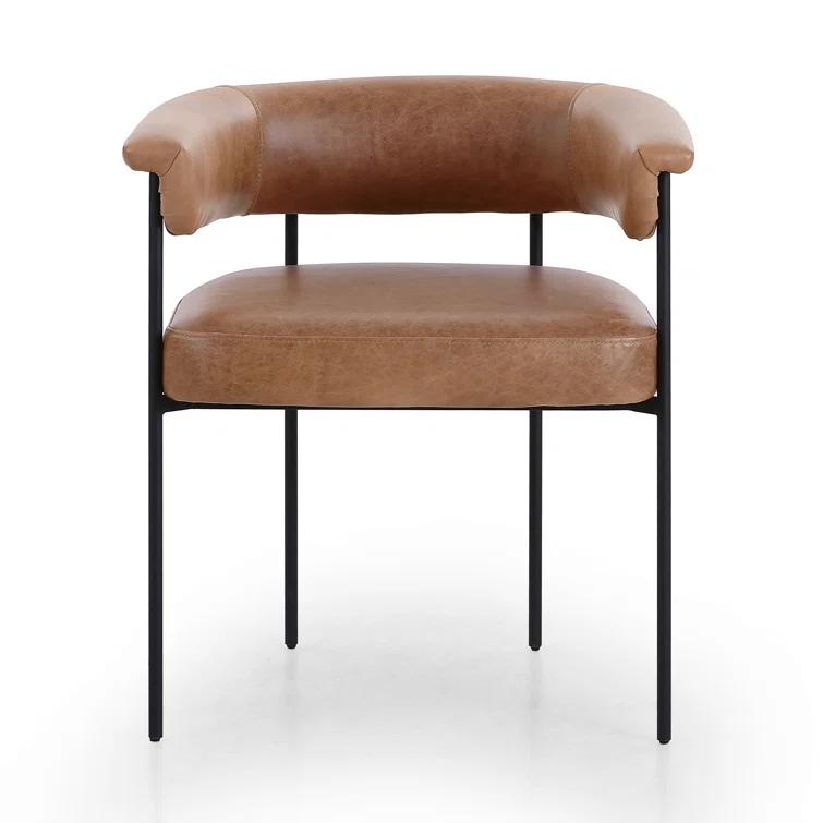Chaps Saddle Brown Leather Upholstered Arm Chair with Metal Frame