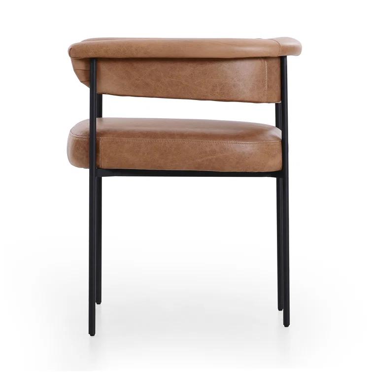 Chaps Saddle Brown Leather Upholstered Arm Chair with Metal Frame