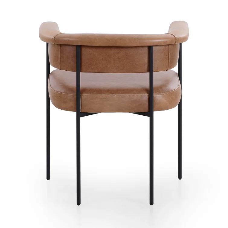 Chaps Saddle Brown Leather Upholstered Arm Chair with Metal Frame