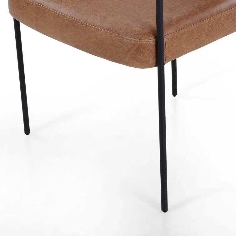 Chaps Saddle Brown Leather Upholstered Arm Chair with Metal Frame