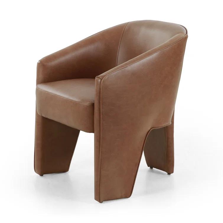 Beige Contemporary Leather-Wood Upholstered Arm Chair 25"W