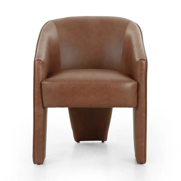 Beige Contemporary Leather-Wood Upholstered Arm Chair 25"W