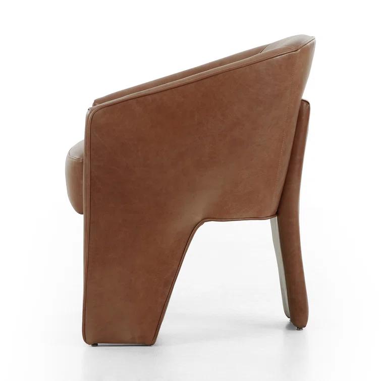 Beige Contemporary Leather-Wood Upholstered Arm Chair 25"W