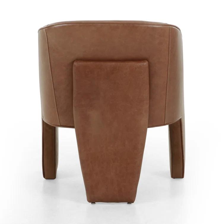 Beige Contemporary Leather-Wood Upholstered Arm Chair 25"W