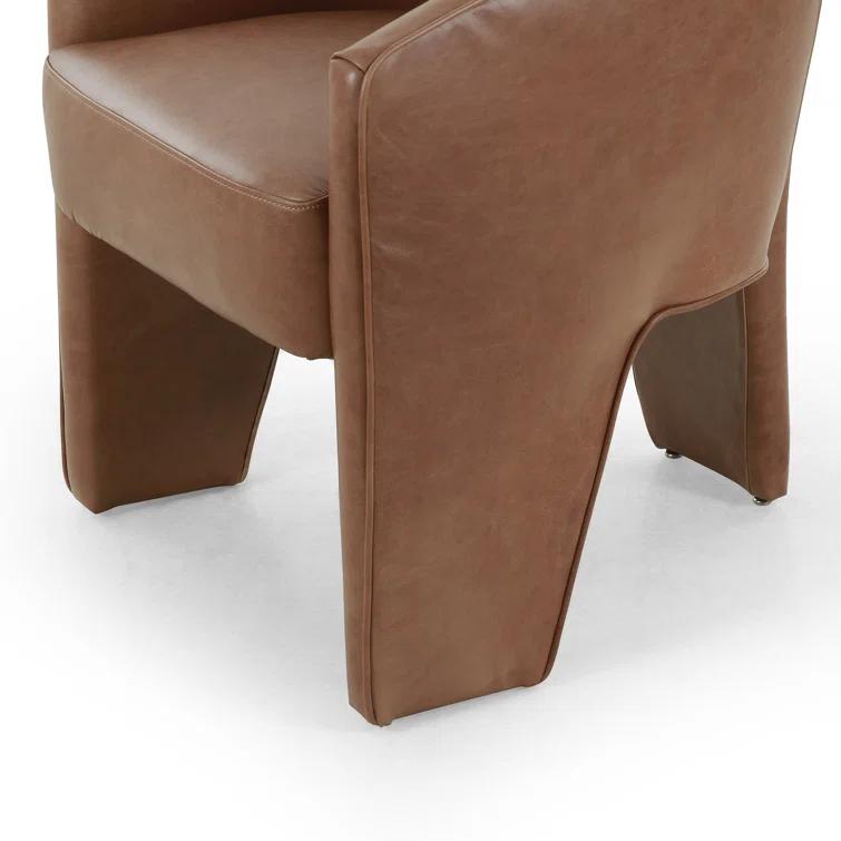 Beige Contemporary Leather-Wood Upholstered Arm Chair 25"W