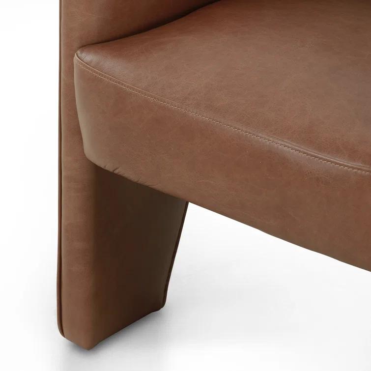 Beige Contemporary Leather-Wood Upholstered Arm Chair 25"W