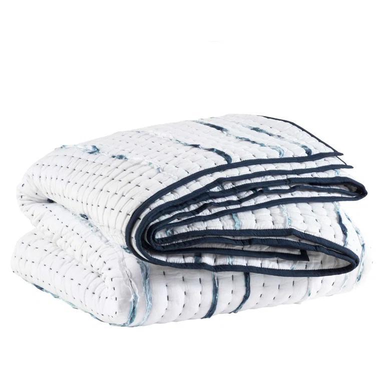 King Size White Cotton Reversible Quilt Set