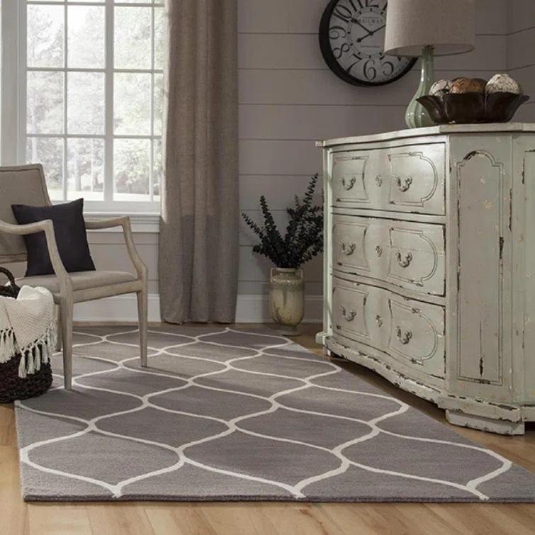 Uchida Geometric Hand Tufted Wool Gray Area Rug