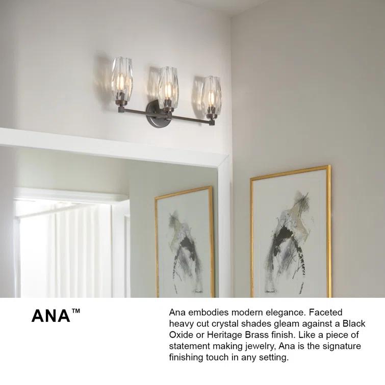 Hinkley Ana 2-Light Bath Vanity w/ Faceted Heavy-Cut Diamond-Shaped Crystal Shades - Black Oxide