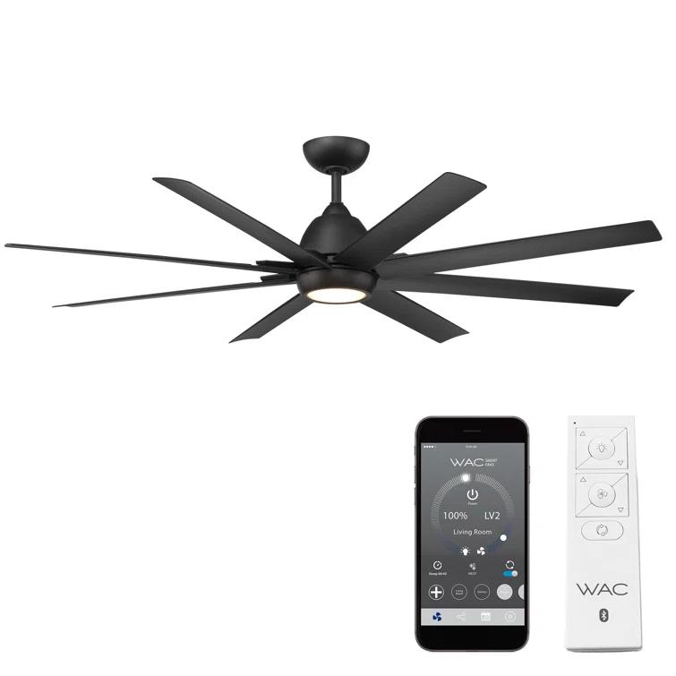 66" 8 - Blade Outdoor / Indoor Smart Ceiling Fan with Remote Control Included, Works With Google Assistant, Amazon Alexa and IOS/Android Mobile APP