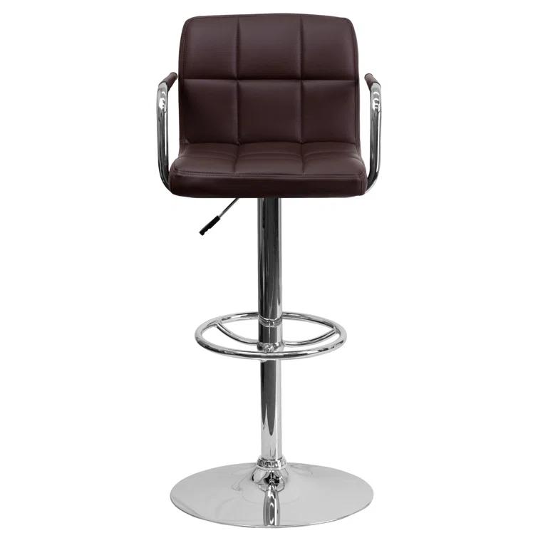 Flash Furniture Contemporary Quilted Vinyl Adjustable Height Barstool with Arms and Chrome Base