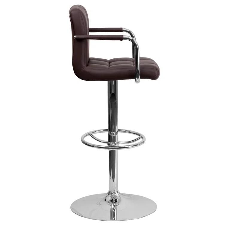 Flash Furniture Contemporary Quilted Vinyl Adjustable Height Barstool with Arms and Chrome Base