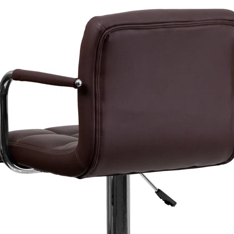 Flash Furniture Contemporary Quilted Vinyl Adjustable Height Barstool with Arms and Chrome Base