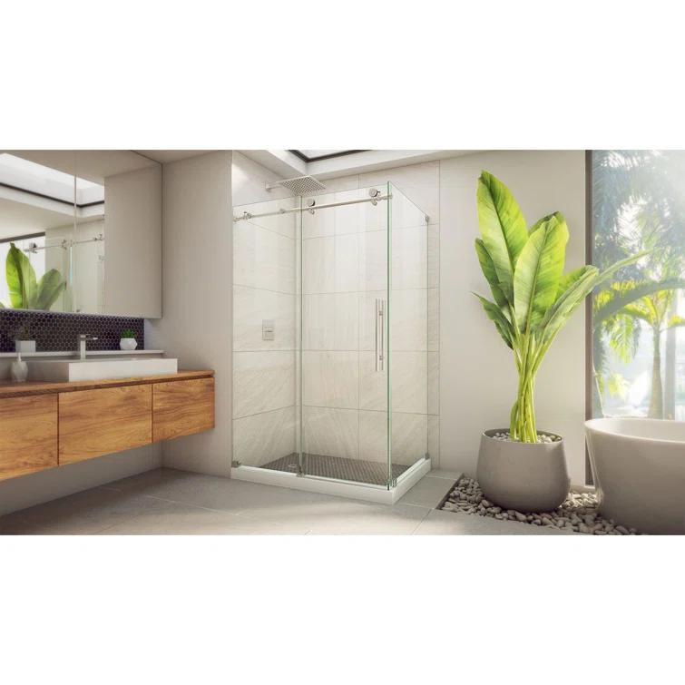 44.38" W x 34.5" D x 76" H FramelessRectangle Sliding Shower Enclosure