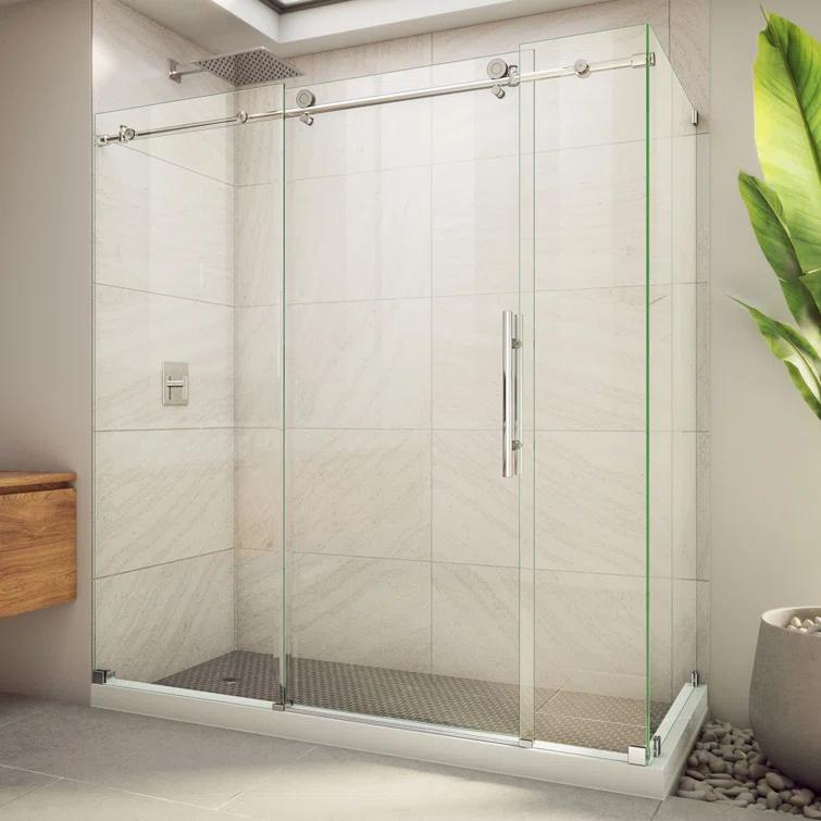 72.38" W x 34.5" D x 76" H Frameless Rectangle Sliding Shower Enclosure