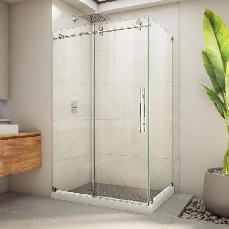 44.38" W x 34.5" D x 76" H FramelessRectangle Sliding Shower Enclosure