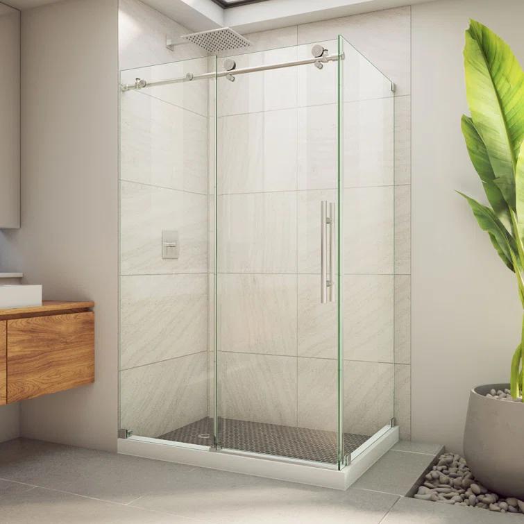 44.38" W x 34.5" D x 76" H FramelessRectangle Sliding Shower Enclosure