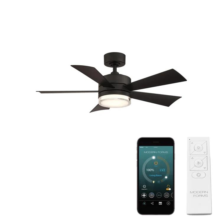 Wynd 5 - Blade Outdoor /Indoor Smart Ceiling Fan with Remote Control and LED Light Kit Included, Works With Alexa and iOS or Android App