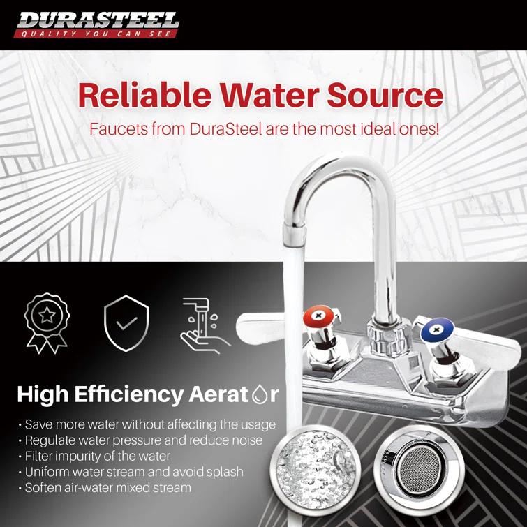 1/2" Gooseneck Spout Wall Mount Touch Kitchen Faucet with Dual Lever Handles
