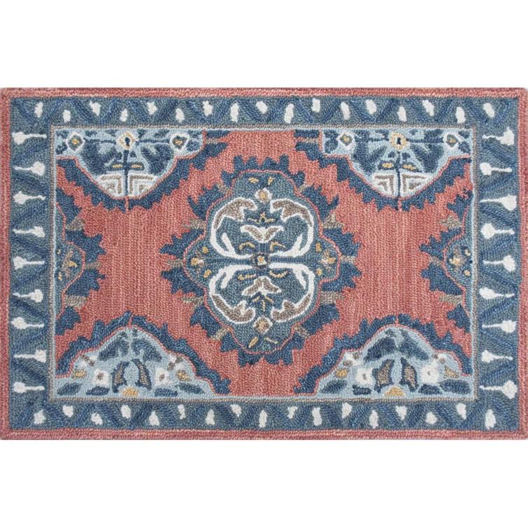 Vintage Glory Hand Hooked Wool Rug in Blue/Faded Red/Cream