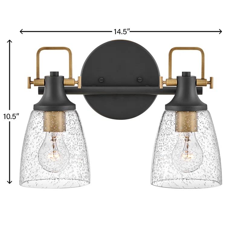 Easton Two-Light Bath Vanity Fixture w/ Clear Seedy Glass Shades