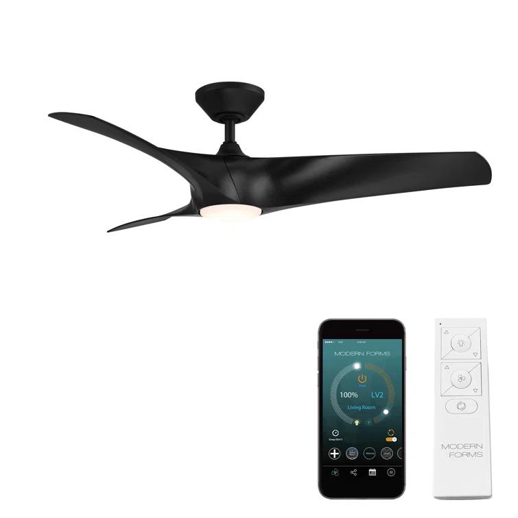 Zephyr 62" Matte Black Dimmable LED Smart Ceiling Fan with Remote Control