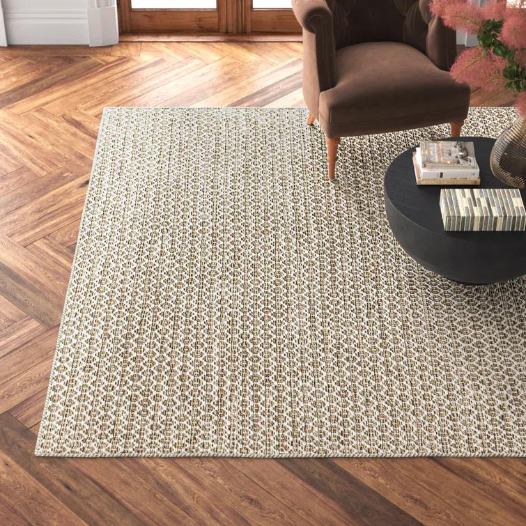 Midford Geometric Hand-Woven Flatweave Wool Beige Area Rug