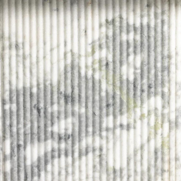 Polished White Marble Oval Dining Table with Fluted Base