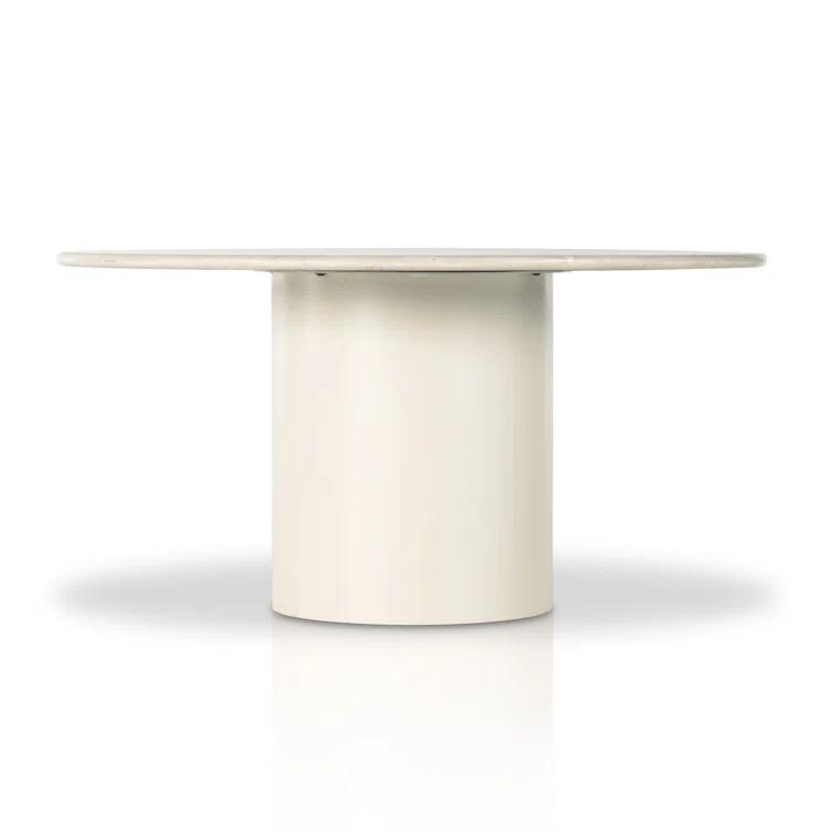 Cream Marble and Iron Round Pedestal Dining Table