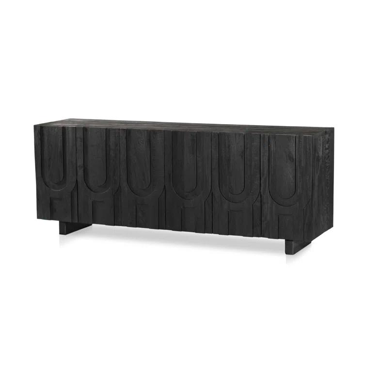 Dark Totem Black Reclaimed Wood Media Console with Cabinet