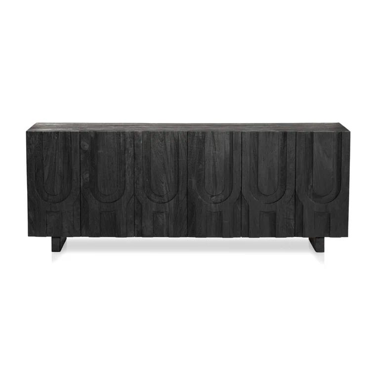 Dark Totem Black Reclaimed Wood Media Console with Cabinet