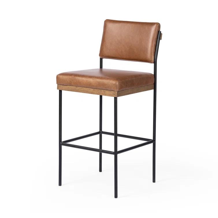 Ellie Sonoma Chestnut Leather Bar Stool with Black Iron Frame