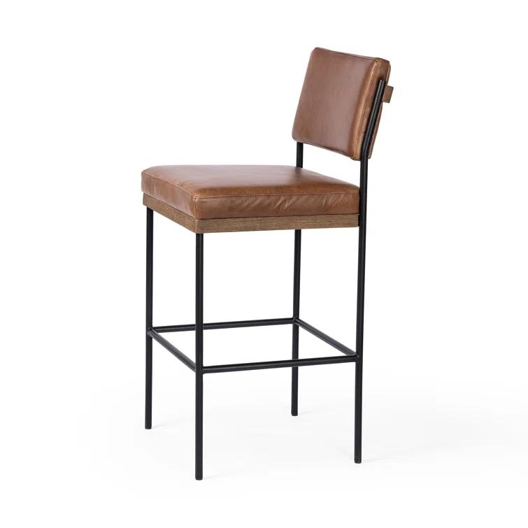 Ellie Sonoma Chestnut Leather Bar Stool with Black Iron Frame