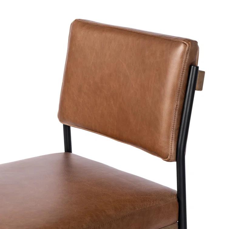 Ellie Sonoma Chestnut Leather Bar Stool with Black Iron Frame