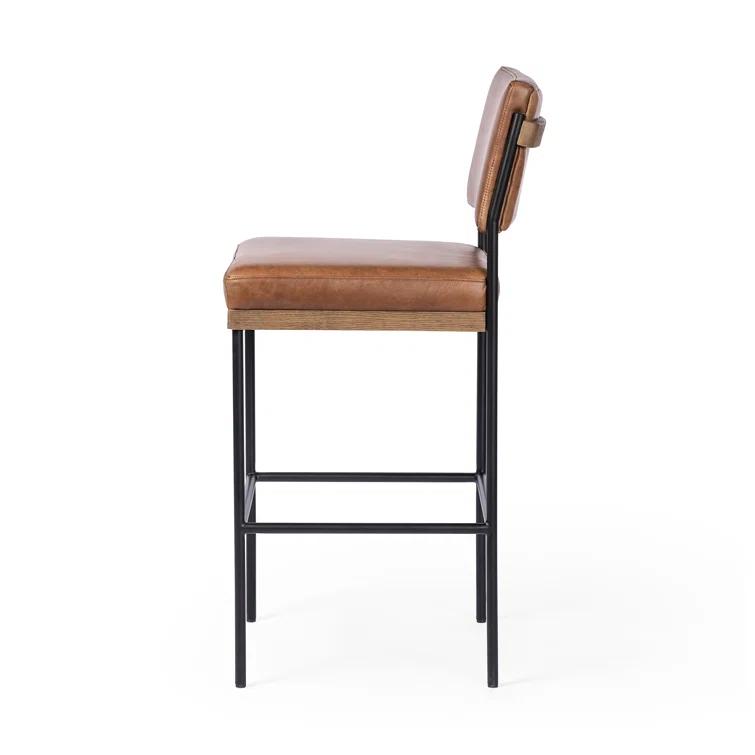 Ellie Sonoma Chestnut Leather Bar Stool with Black Iron Frame