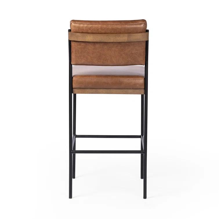 Ellie Sonoma Chestnut Leather Bar Stool with Black Iron Frame