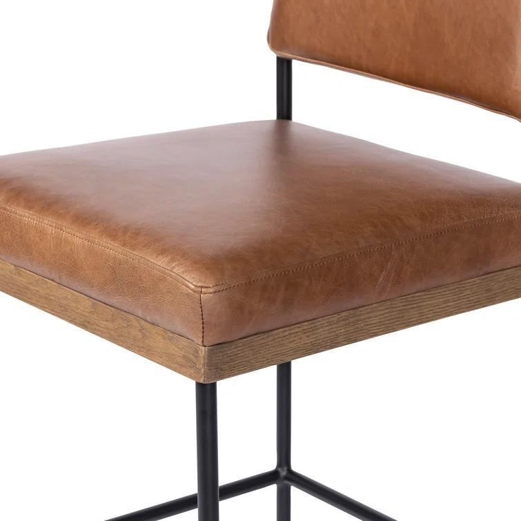 Ellie Sonoma Chestnut Leather Bar Stool with Black Iron Frame