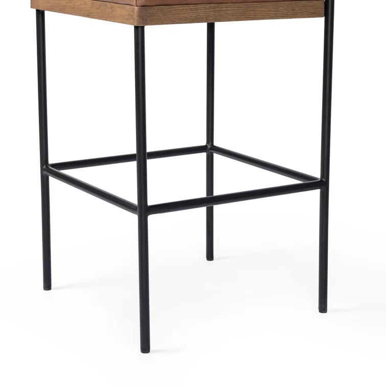 Ellie Sonoma Chestnut Leather Bar Stool with Black Iron Frame