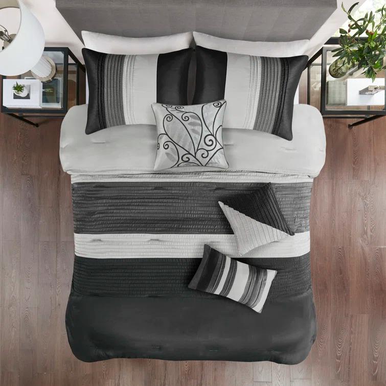 Madison Park Amherst 7 Piece Striped and Pleated Comforter Set & Reviews | Wayfair