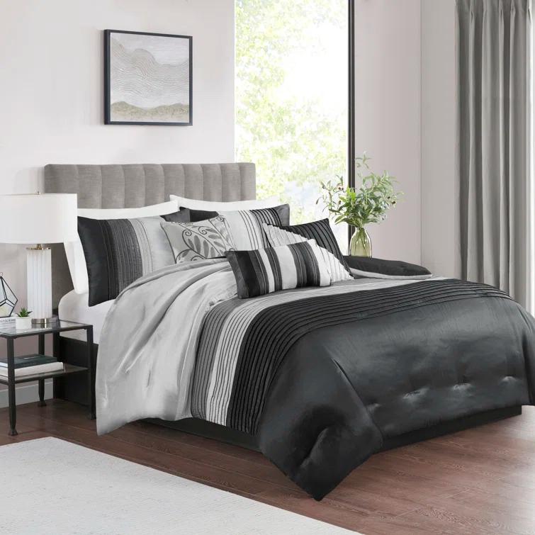 Madison Park Amherst 7 Piece Striped and Pleated Comforter Set & Reviews | Wayfair