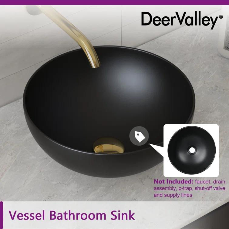 DeerValley Symmetry 13" x 13'' Circular/Round Vitreous Vessel Bathroom Sink