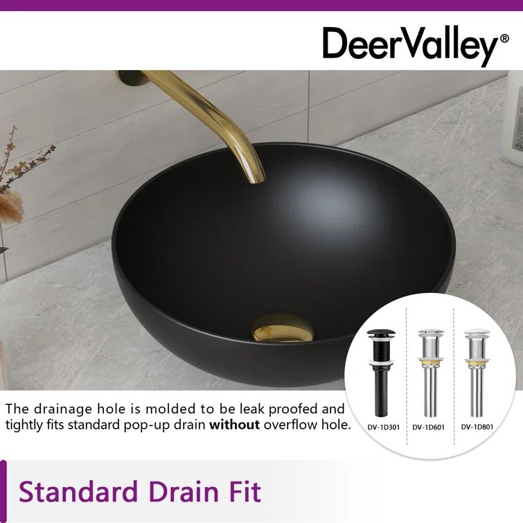 DeerValley Symmetry 13" x 13'' Circular/Round Vitreous Vessel Bathroom Sink